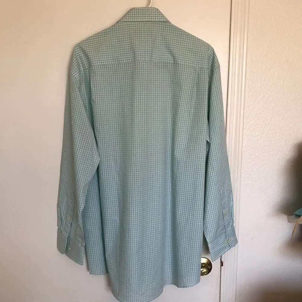 Club Room Long Sleeve Button Down Shirt Size 17 (32/33) GUC green/white